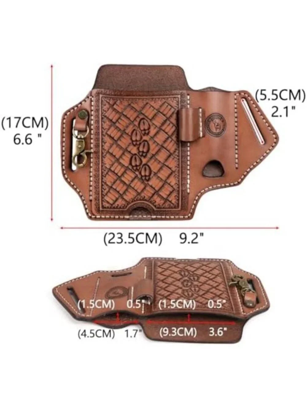Versatile Leather Cell Phone Holster Case with Knife Sheath, Pen Slot & Key Clip